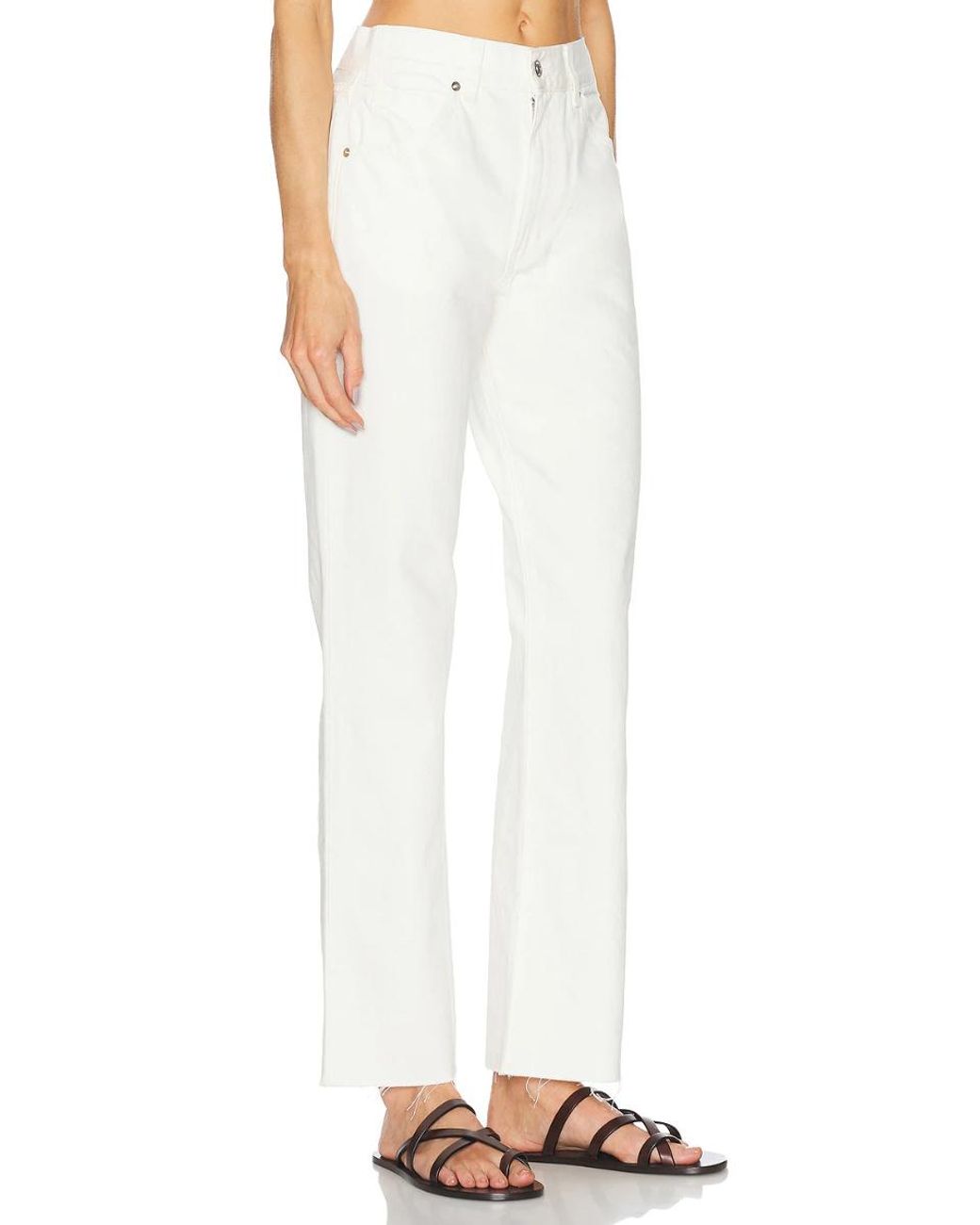 Nili Lotan White Calla Frayed High-Rise Straight-Leg Jeans