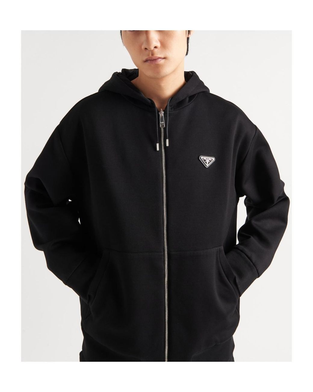 Prada Black Reversible Cotton Fleece And Re-Nylon Hoodie for men