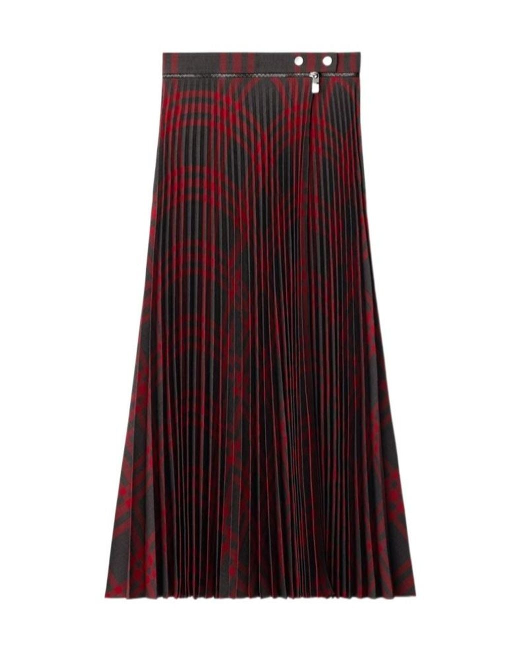 Burberry Purple Checked Pleated Zip-Detailed Skirt