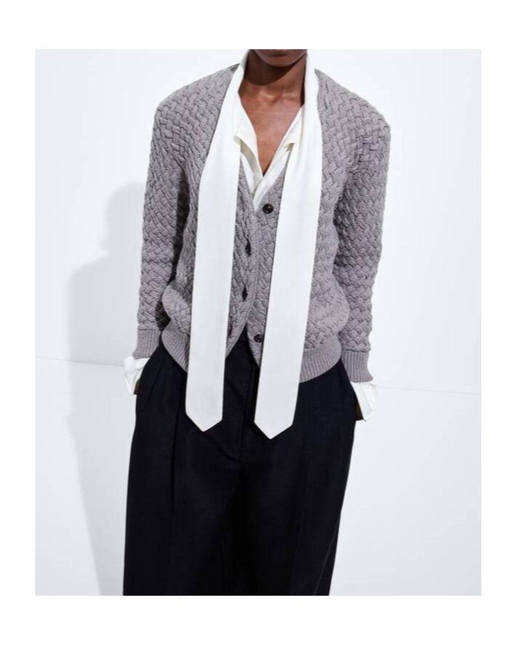 Bottega Veneta Gray Intrecciato Wool Cardigan