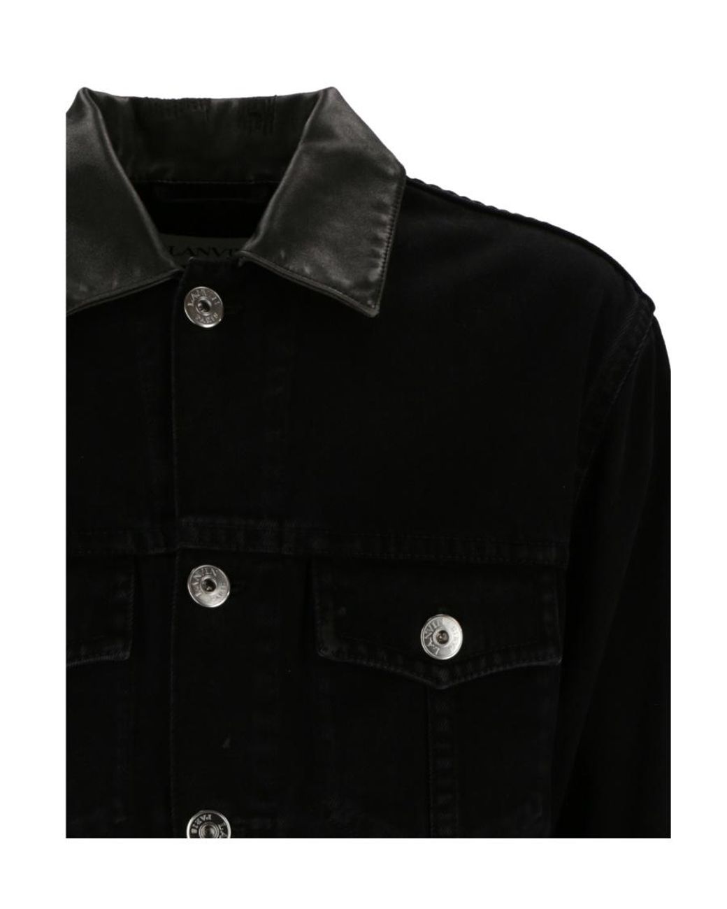 Lanvin Black Logo-Print Distressed Denim Jacket for men