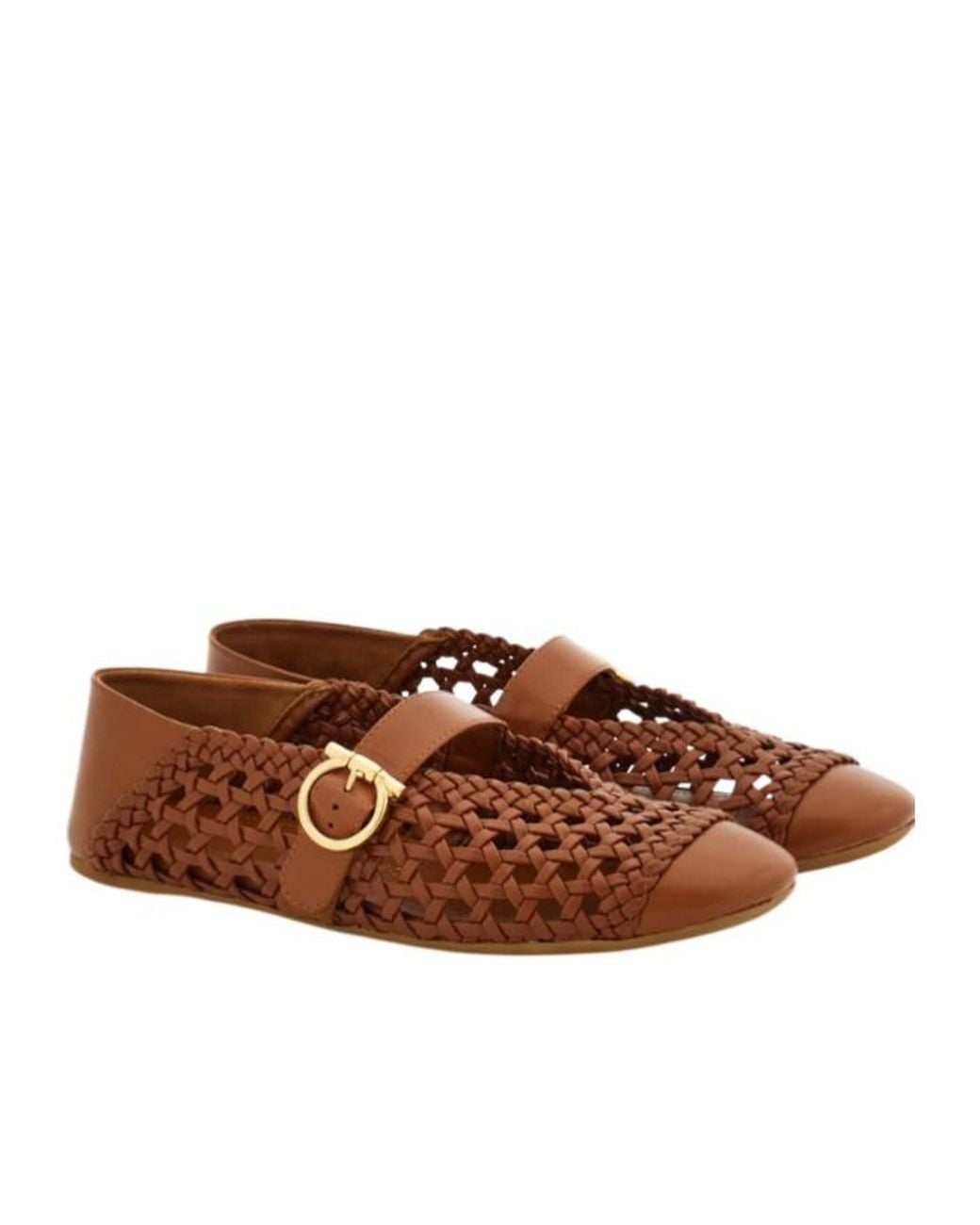 Ferragamo Brown Gancini Buckle Ballet Flat