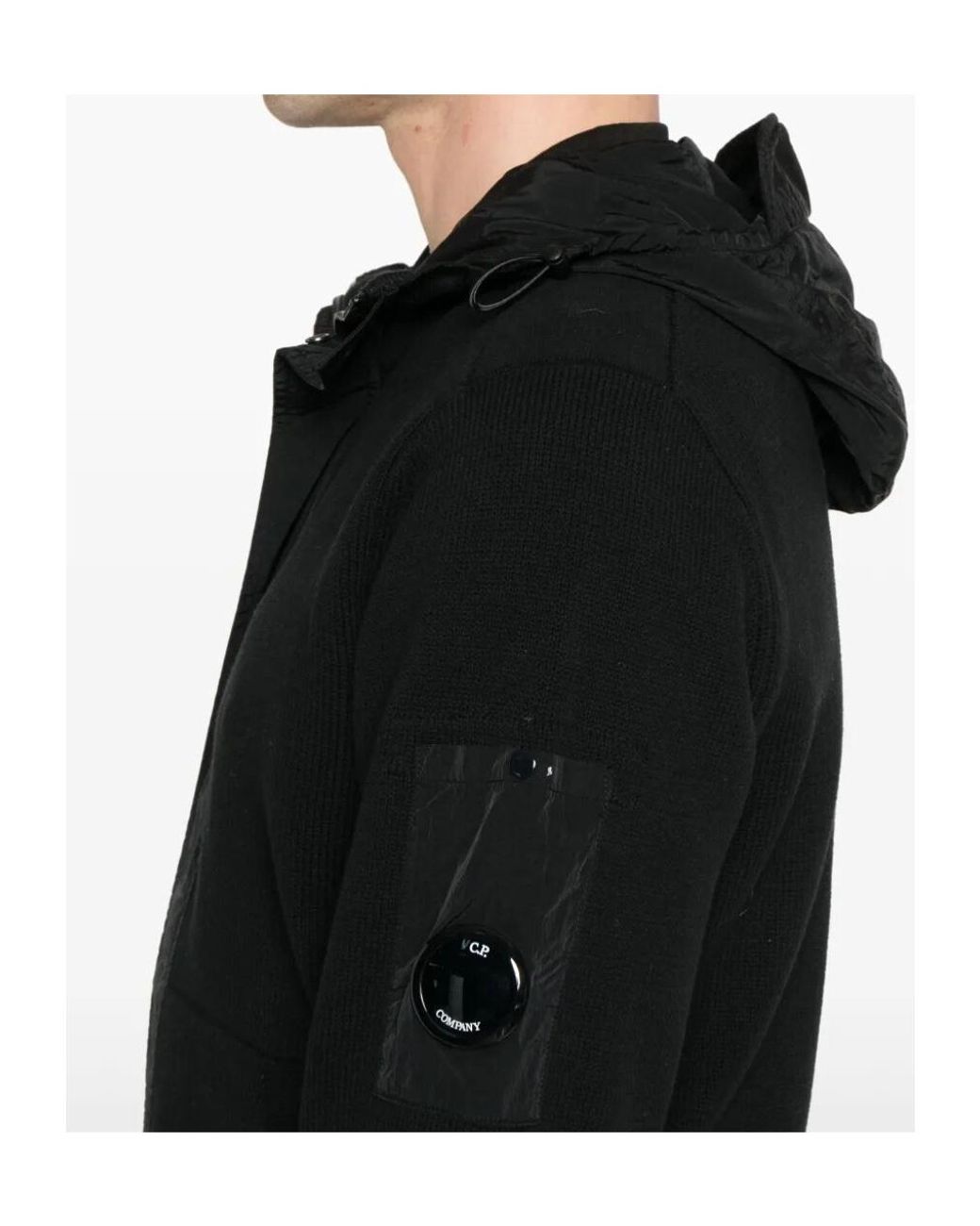 C P Company Black Press Stud Detail Hoodie for men