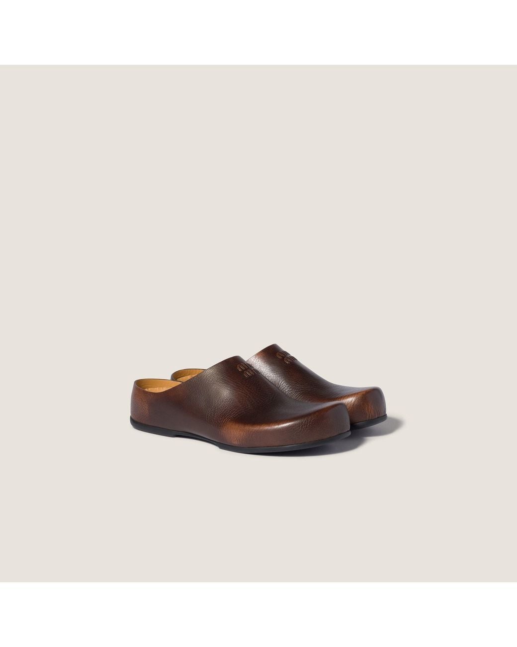 Miu Miu Brown Logo-Embossed Mules