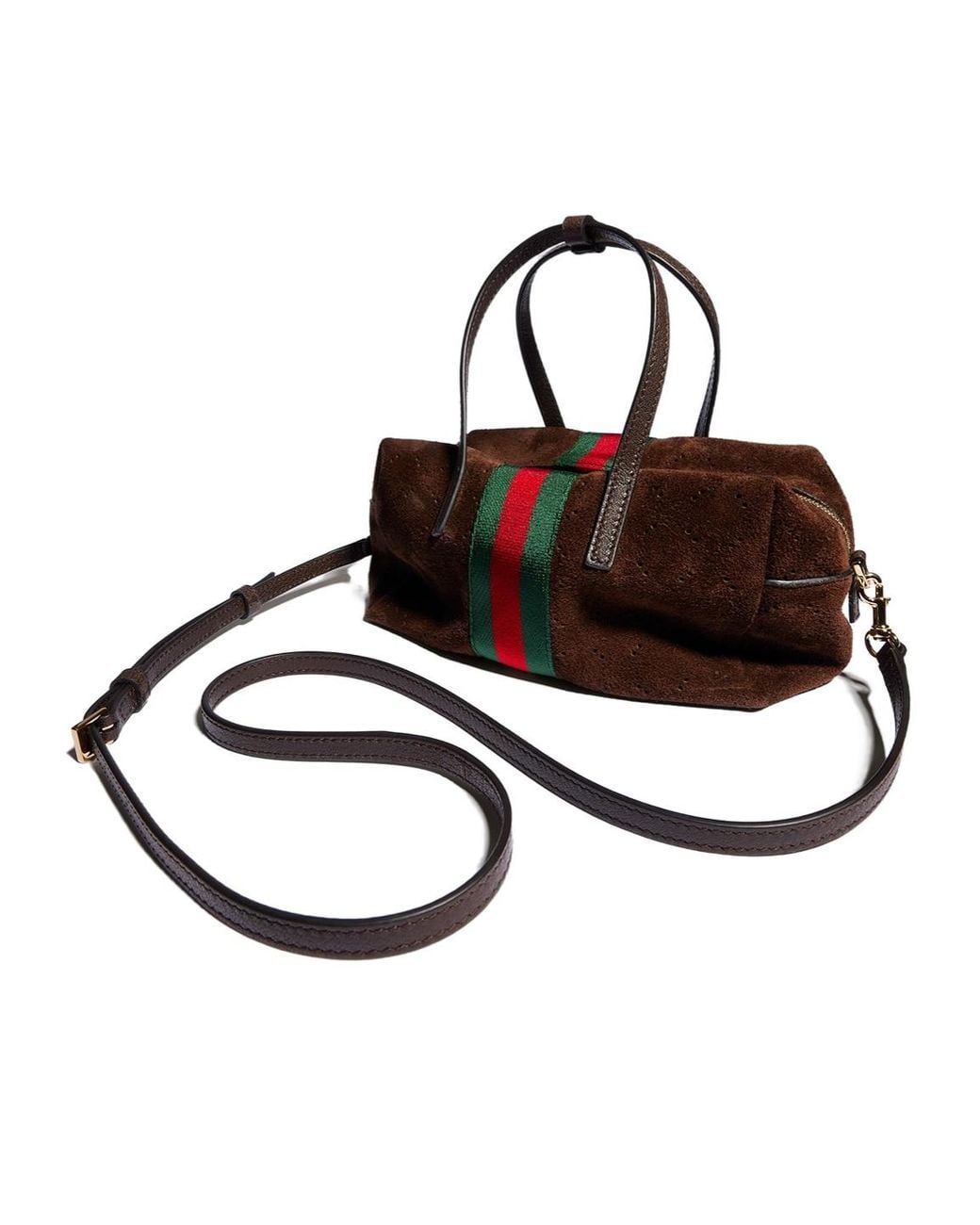 Gucci Brown Small Boston Bag With Web