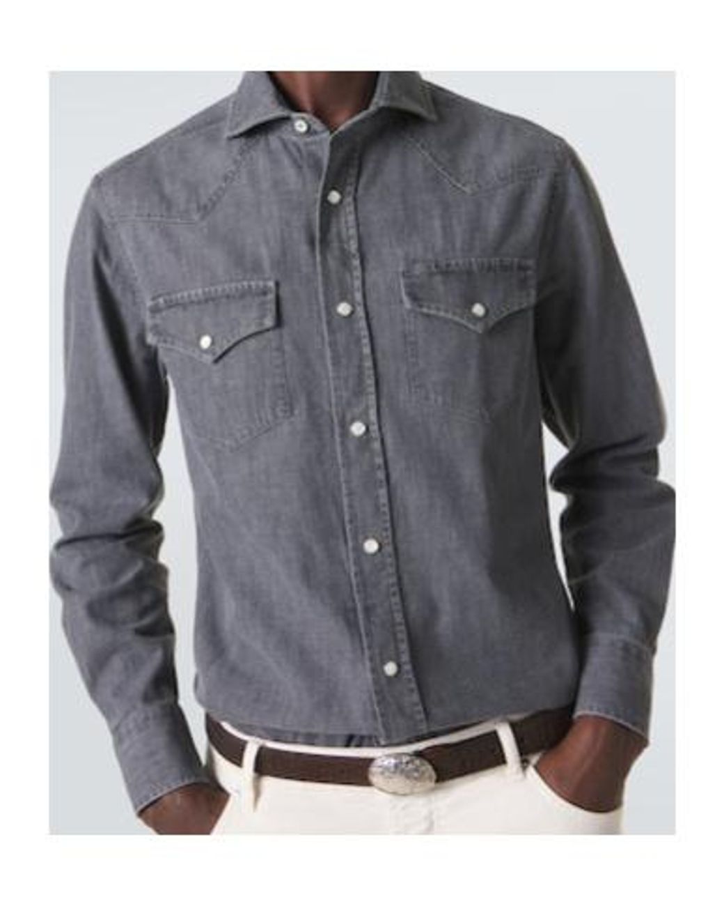 Brunello Cucinelli Blue Denim Shirt for men