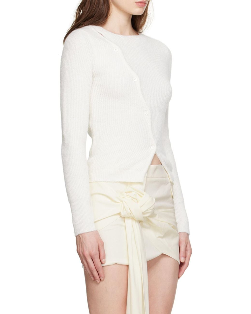 Jacquemus White La Maille Pau Asymmetric Cardigan