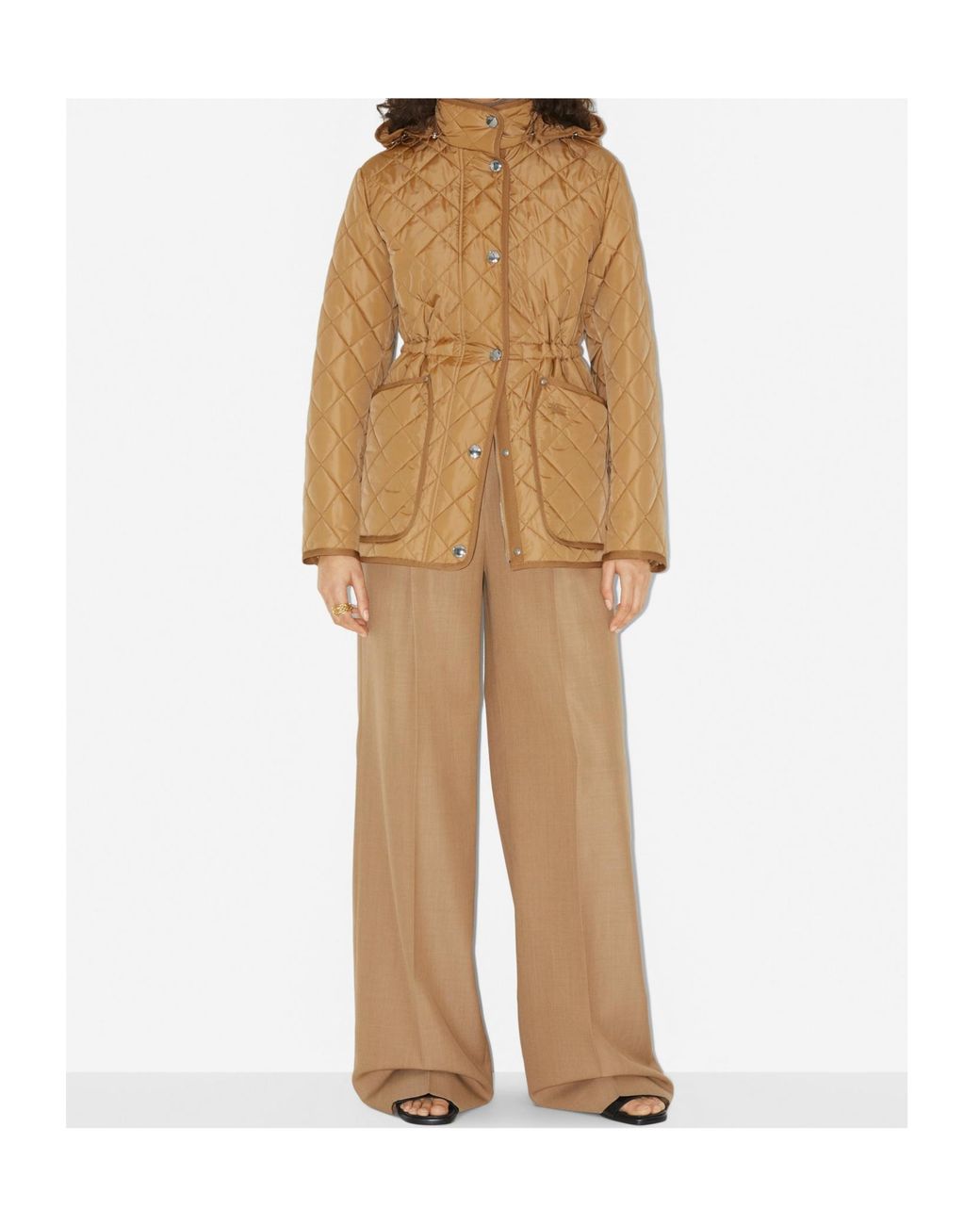 Burberry Natural Diamond-Quilted Drawstring Waist Hooded Jacket
