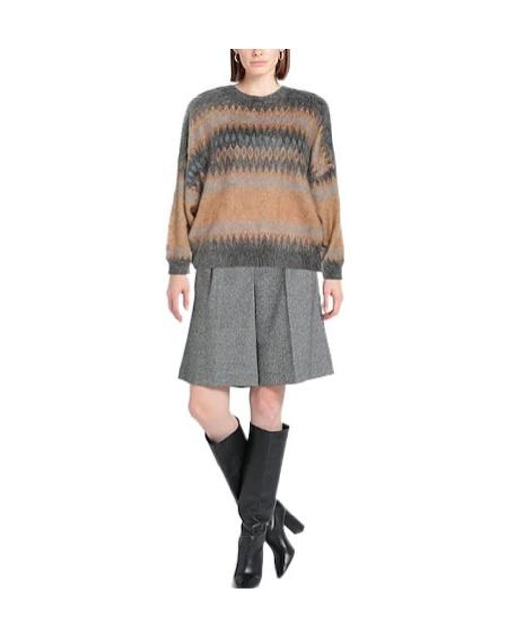 Brunello Cucinelli Gray Colorful Beaded Suede Knit Sweater