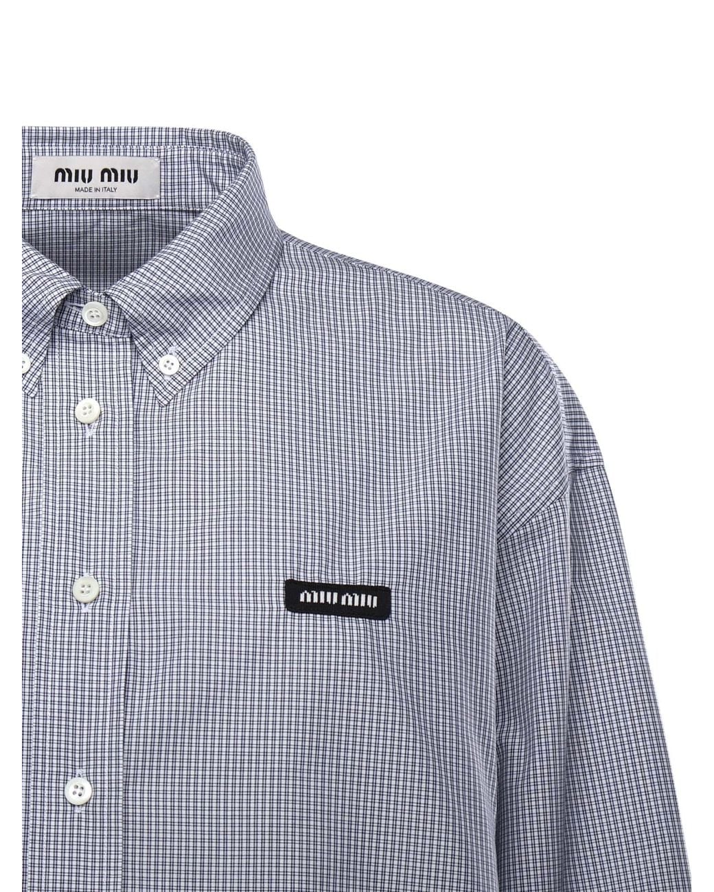 Miu Miu Gray Checked Poplin Cropped Shirt