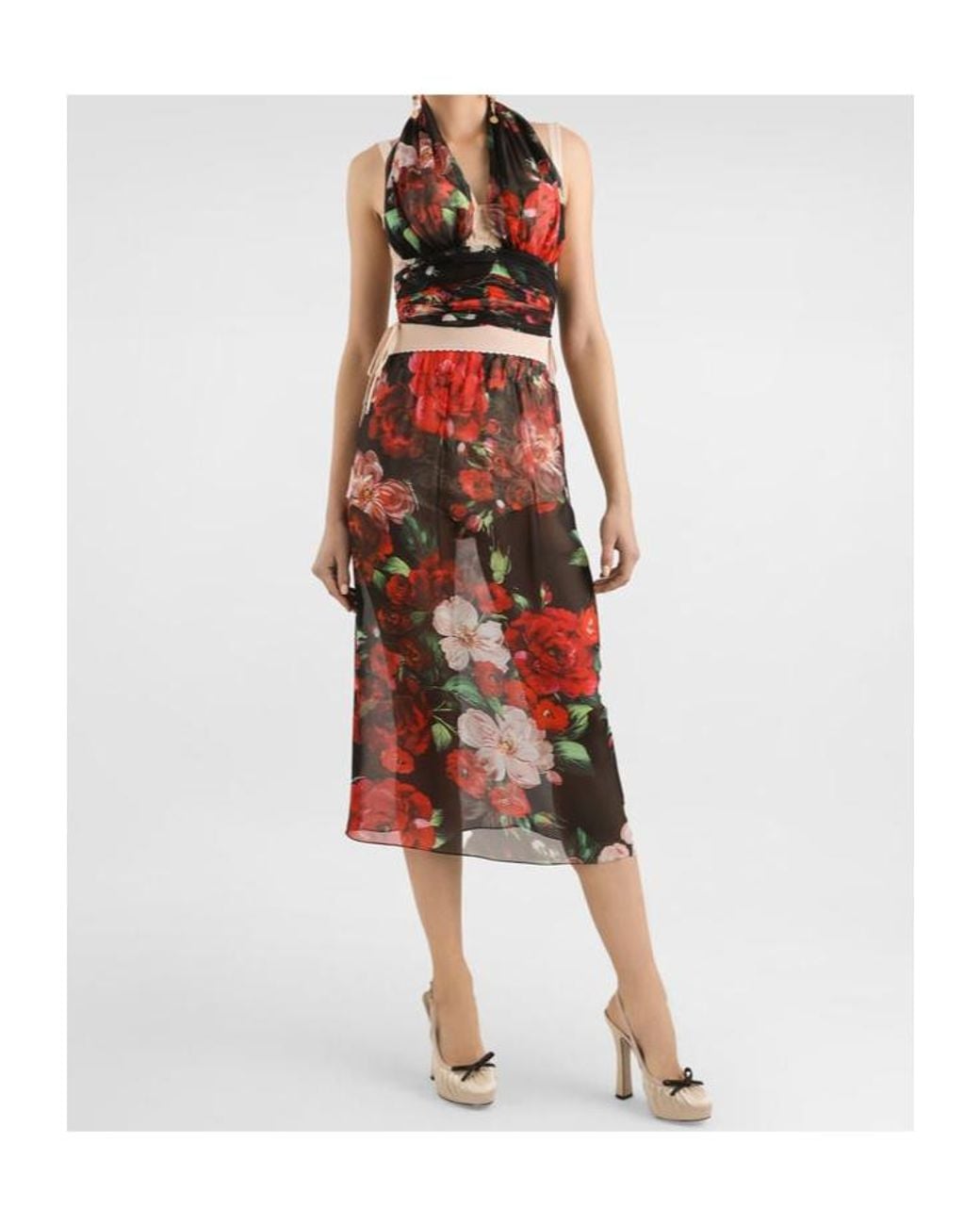 Dolce & Gabbana Red Floral-Print Top