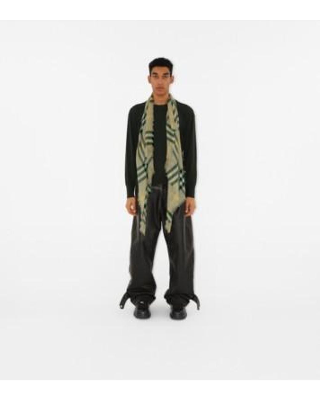 Burberry Green Vintage Check Fringed-Edge Scarf for men