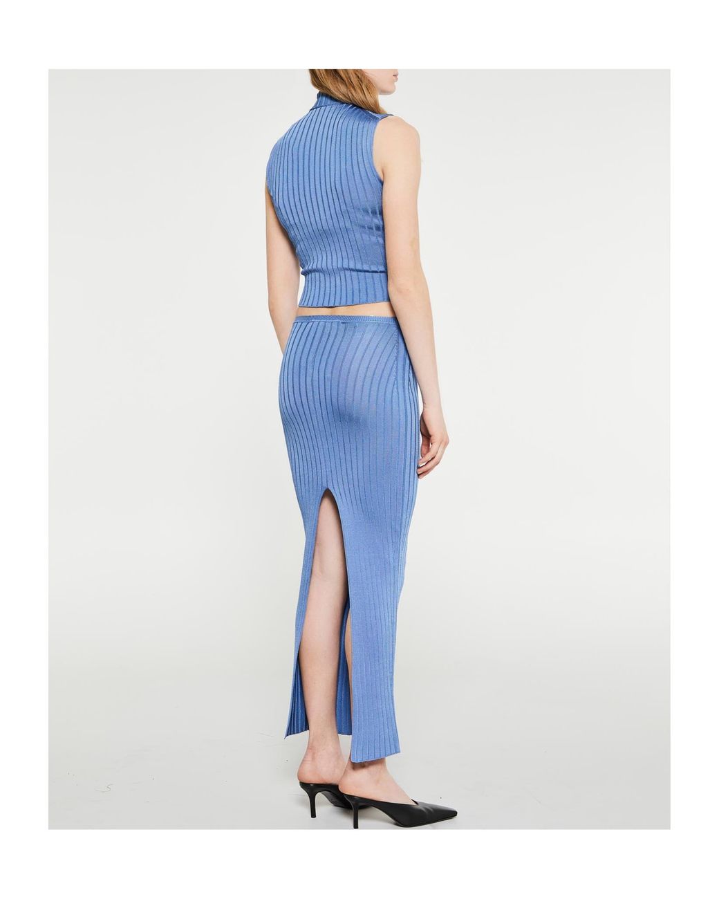Marni Blue Logo Intarsia Ribbed-Knit Maxi Skirt
