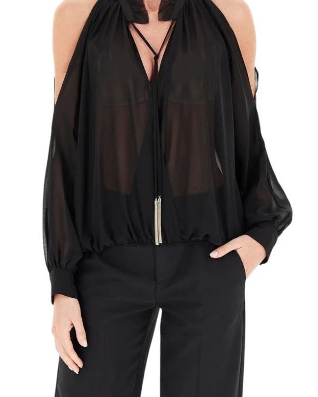 Liu Jo Black Long Sleeves Tassel Blouse