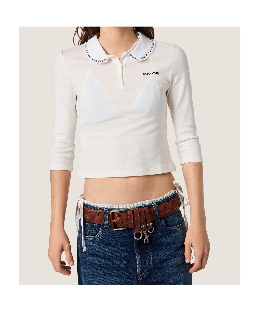 Miu Miu White Ribbed Knit Top