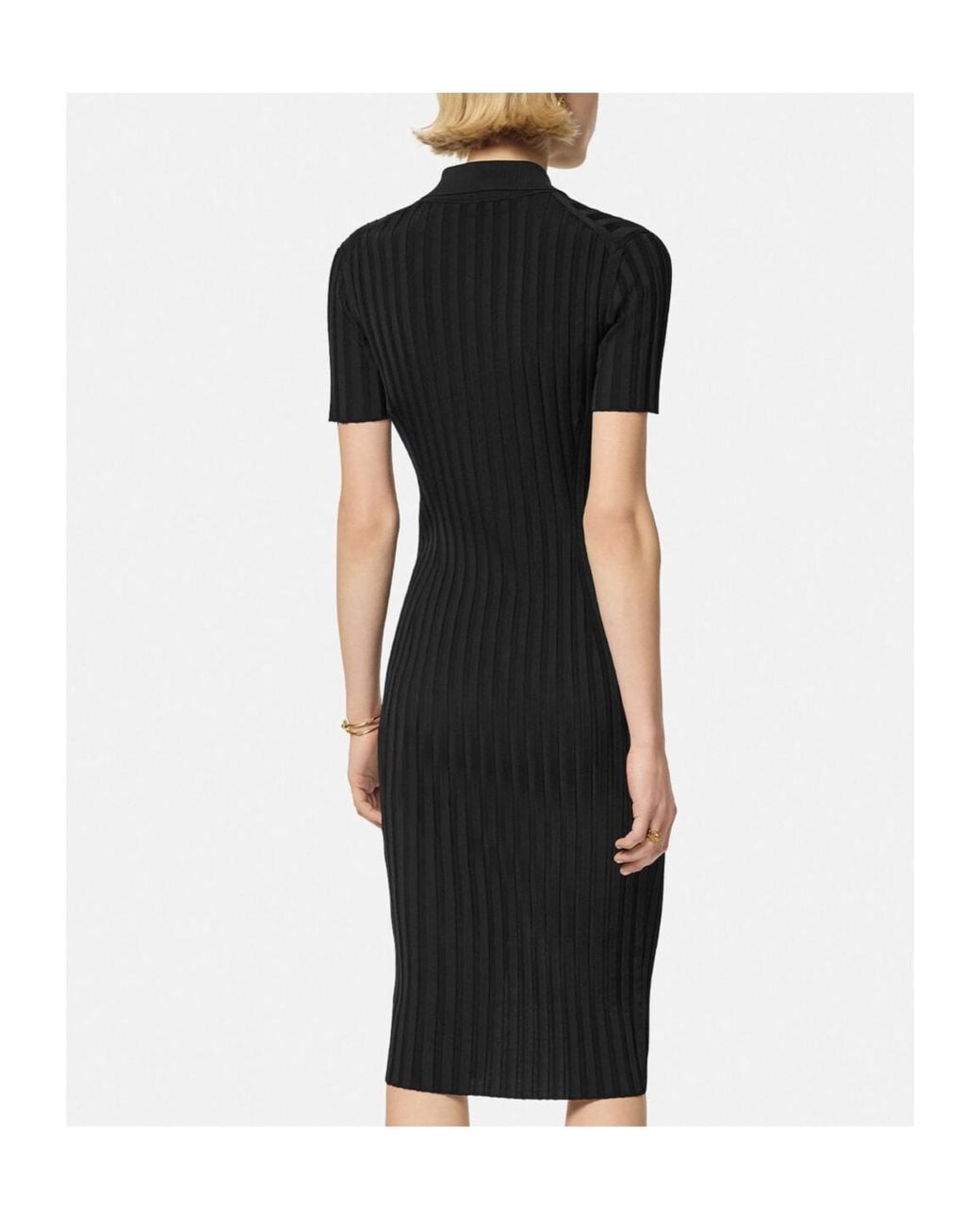 Versace Black Short-Sleeved Knitted Midi Shirt Dress