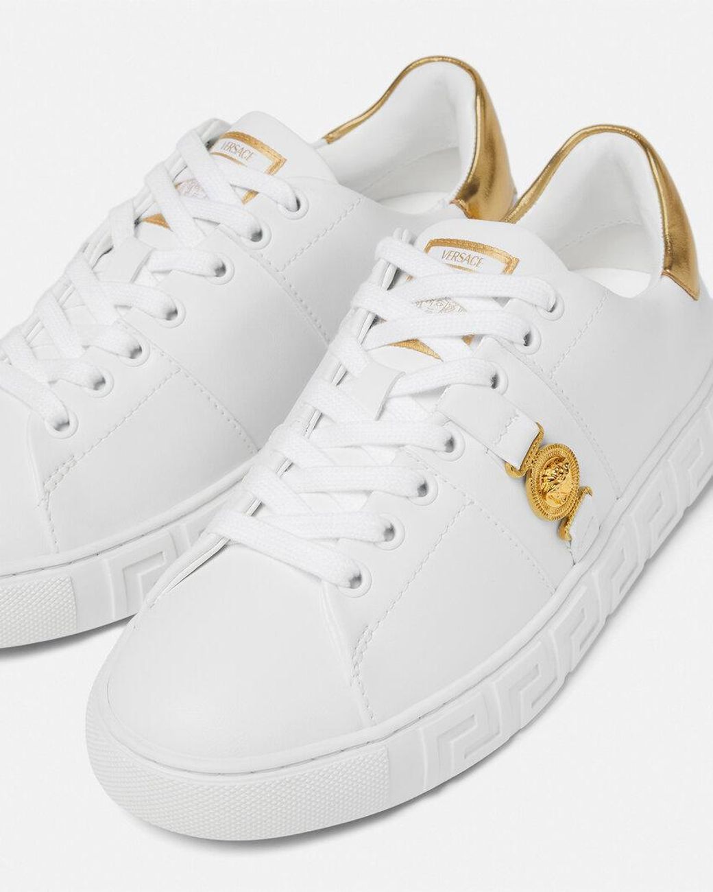 Versace White Round-Toe Lace-Up Sneakers