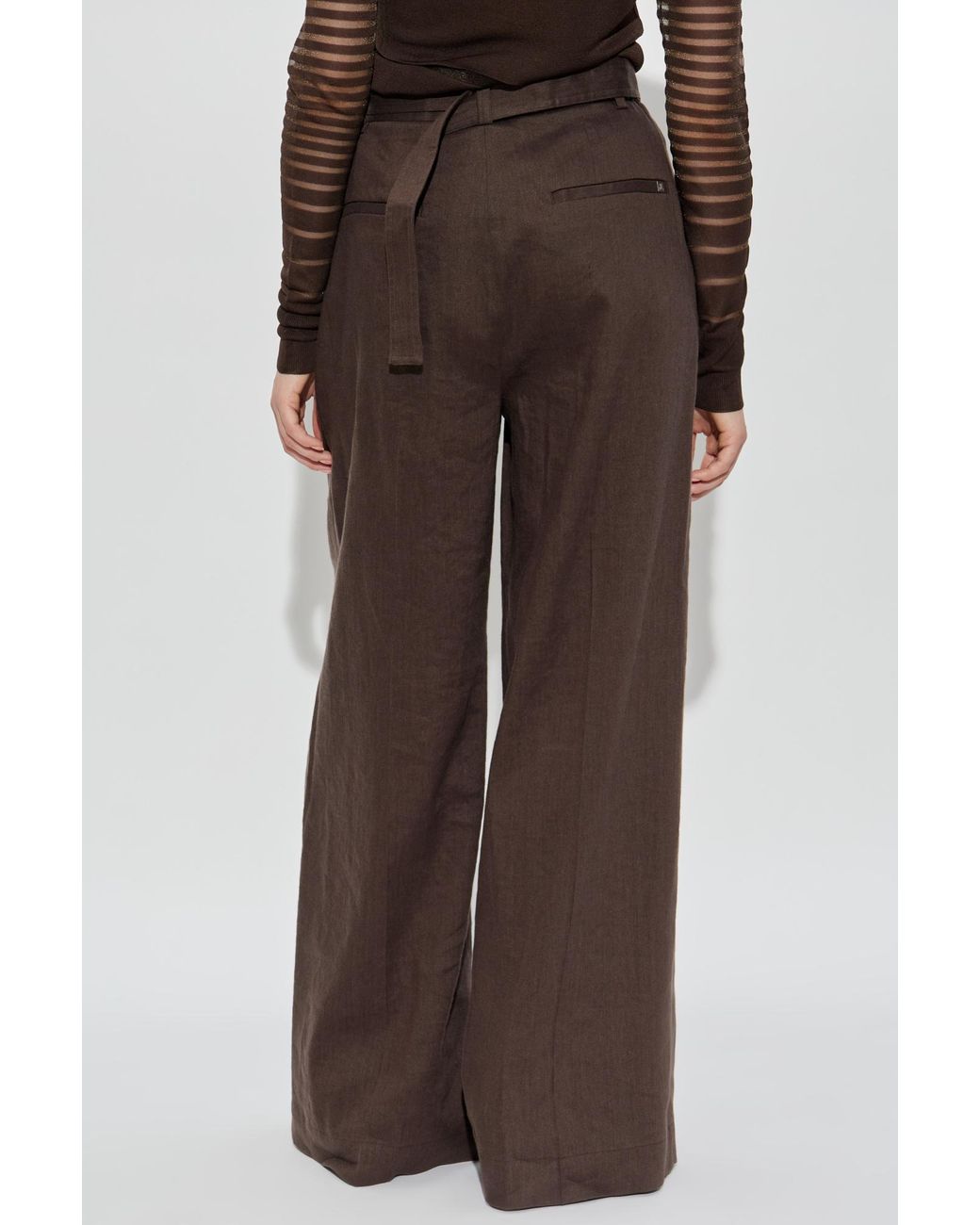 Helmut Lang Brown Pleated Wide Trousers
