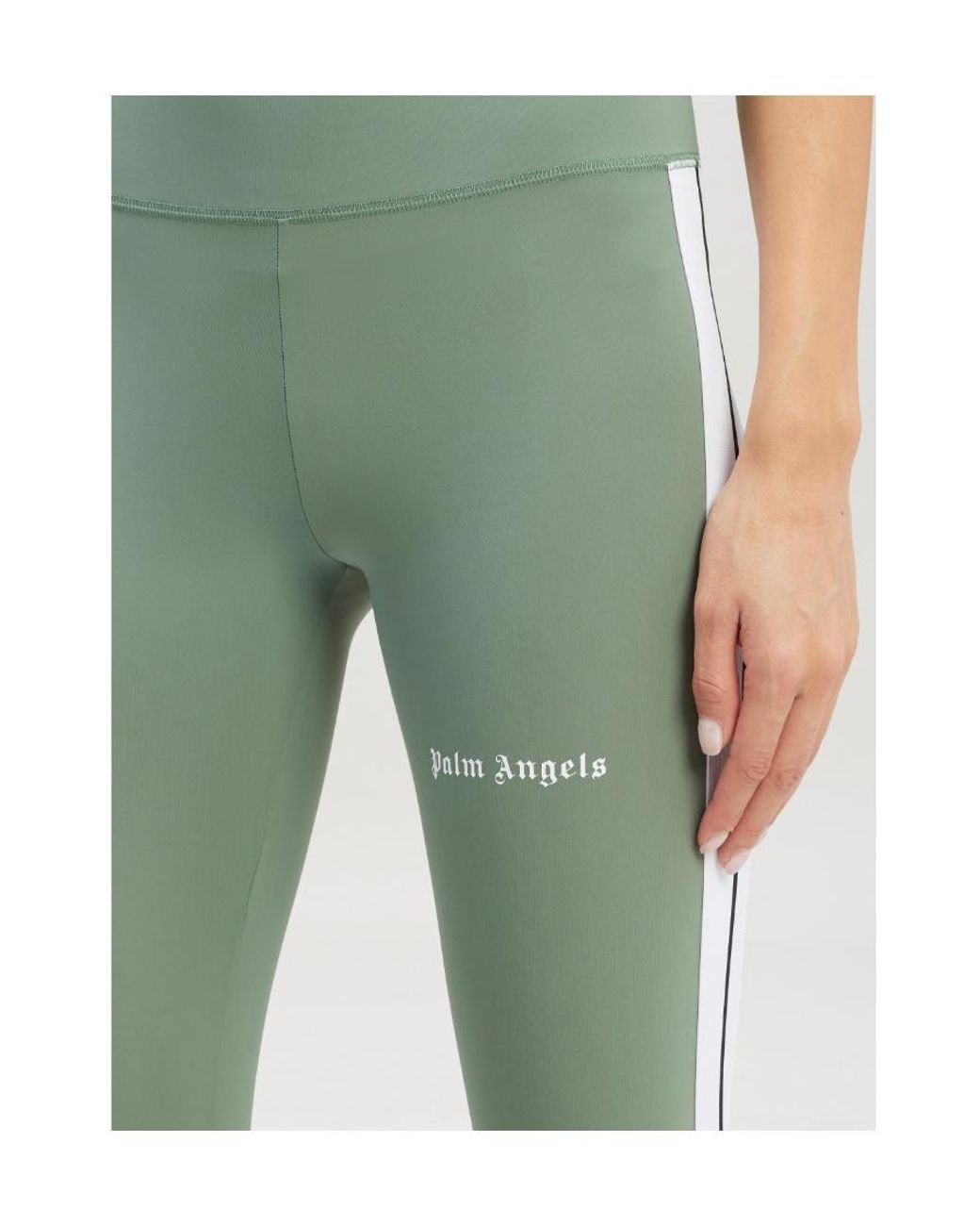 Palm Angels Green Logo Printed Mid-Rise Leggings