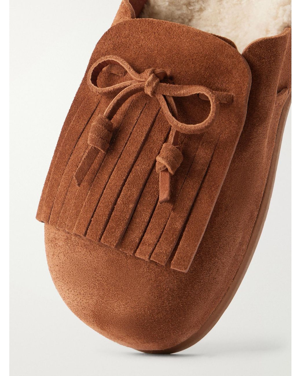Ancient Greek Sandals Brown Tassel-Detailed Shearling-Trimmed Suede Mules