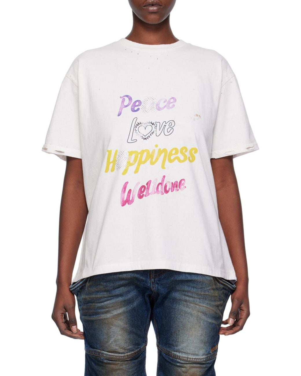 we11done White Peace Logo-Print T-Shirt for men
