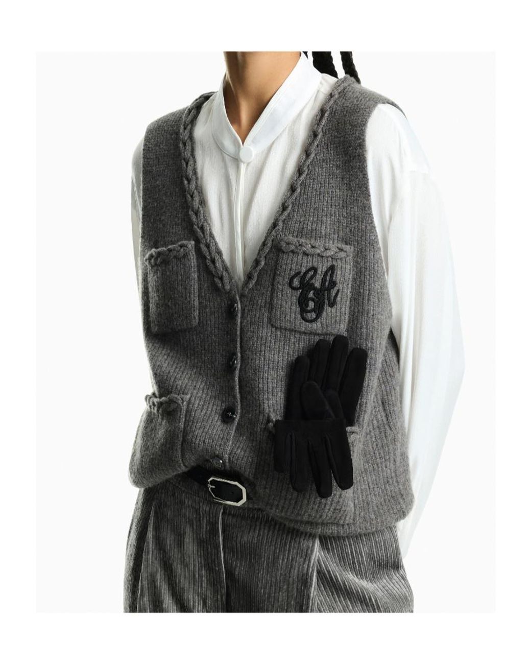 Emporio Armani Gray V-Neck Knitted Vest