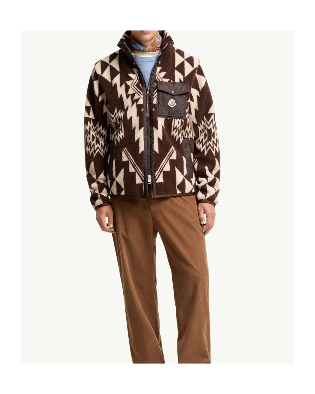 Moncler Brown Geometric Teddy Zip-Up Hoodie for men