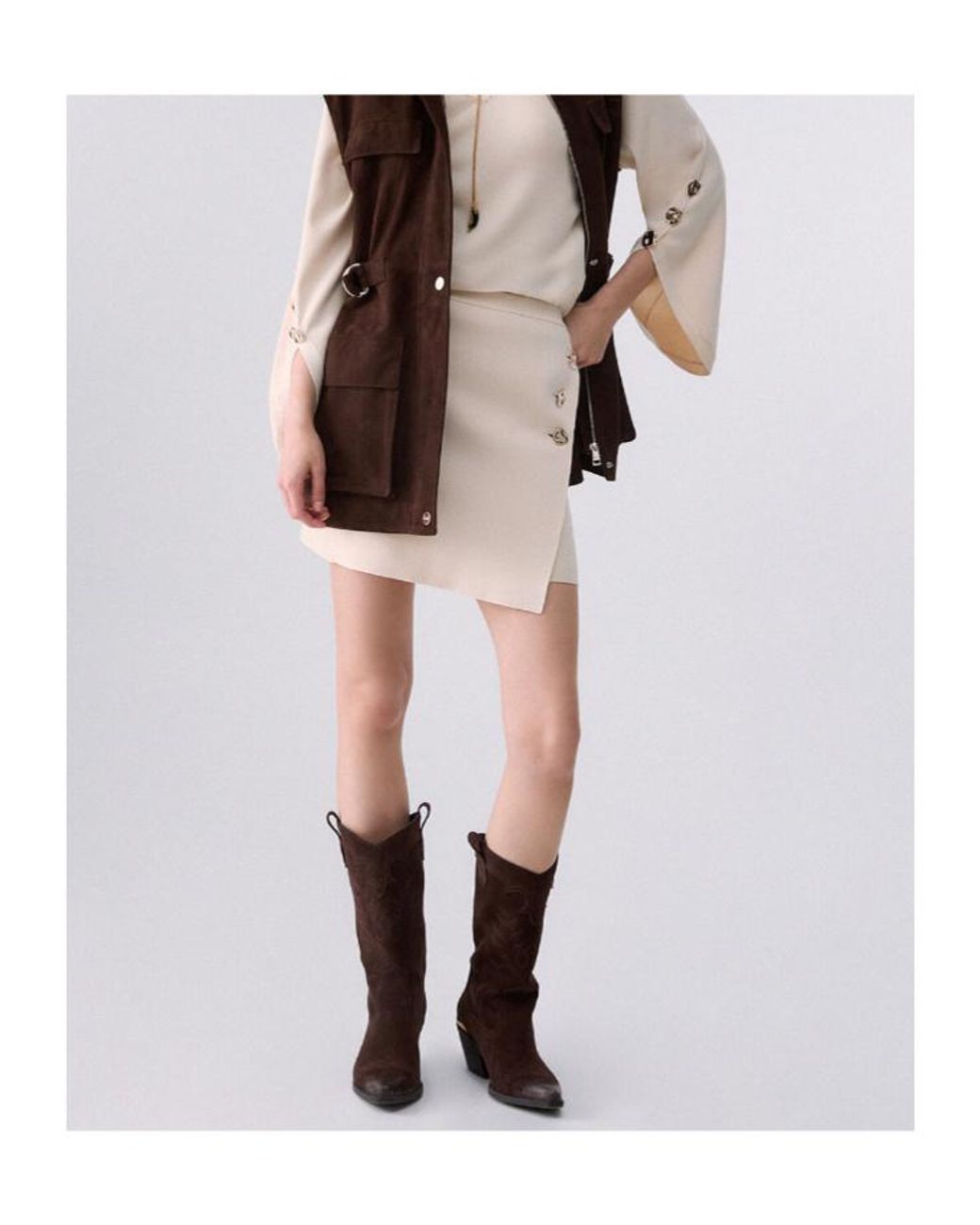Liu Jo Natural Buttoned Mini Knitted Skirt