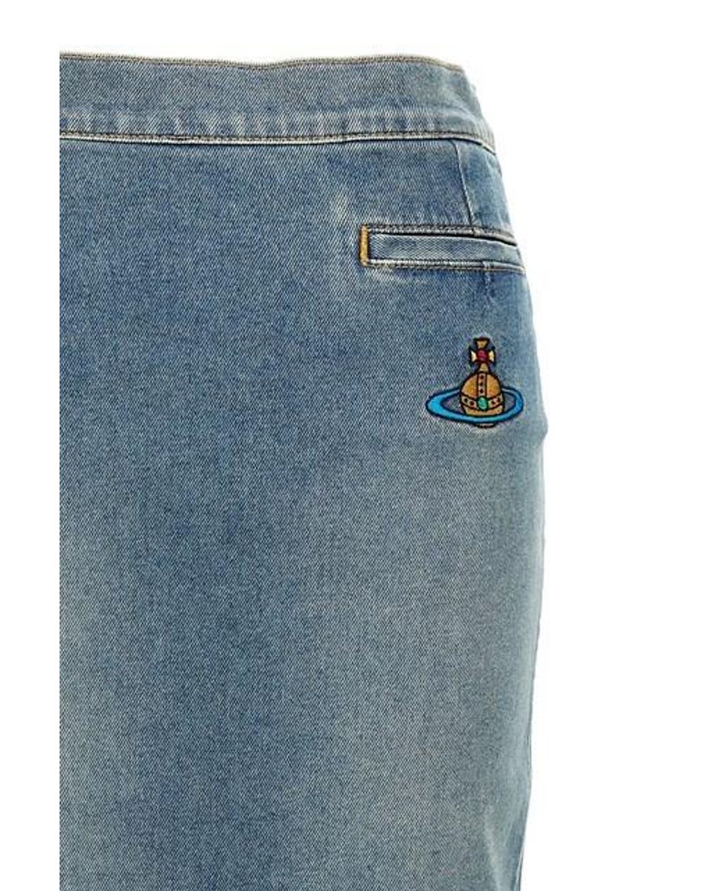 Vivienne Westwood Blue Orb Logo Embroidered Asymmetric Skirt