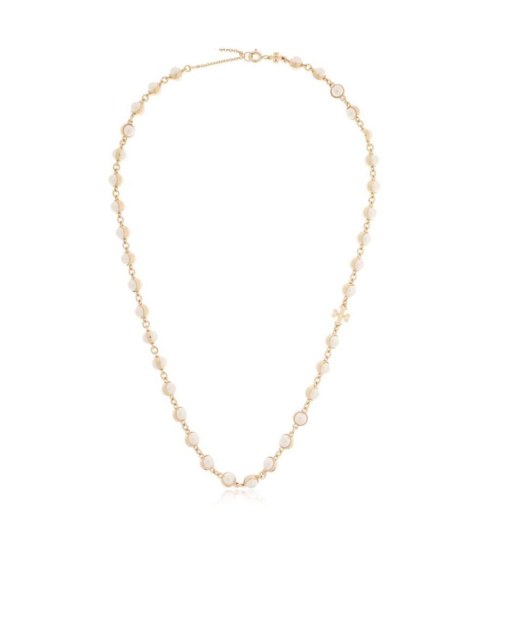Tory Burch Metallic Pearl Cross Necklace