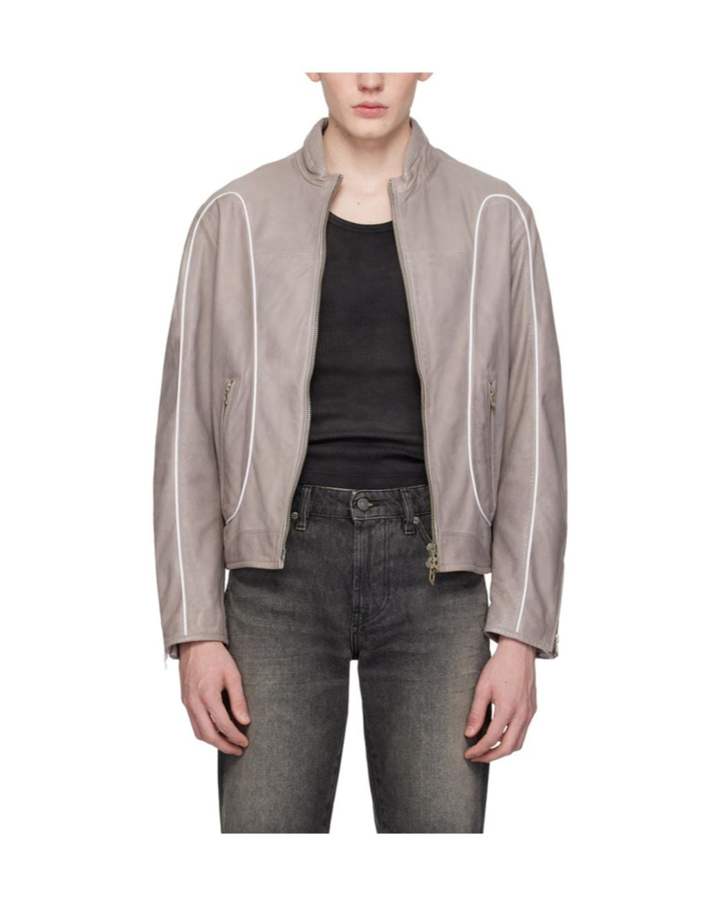 DIESEL Gray Leather Biker Jacket for men