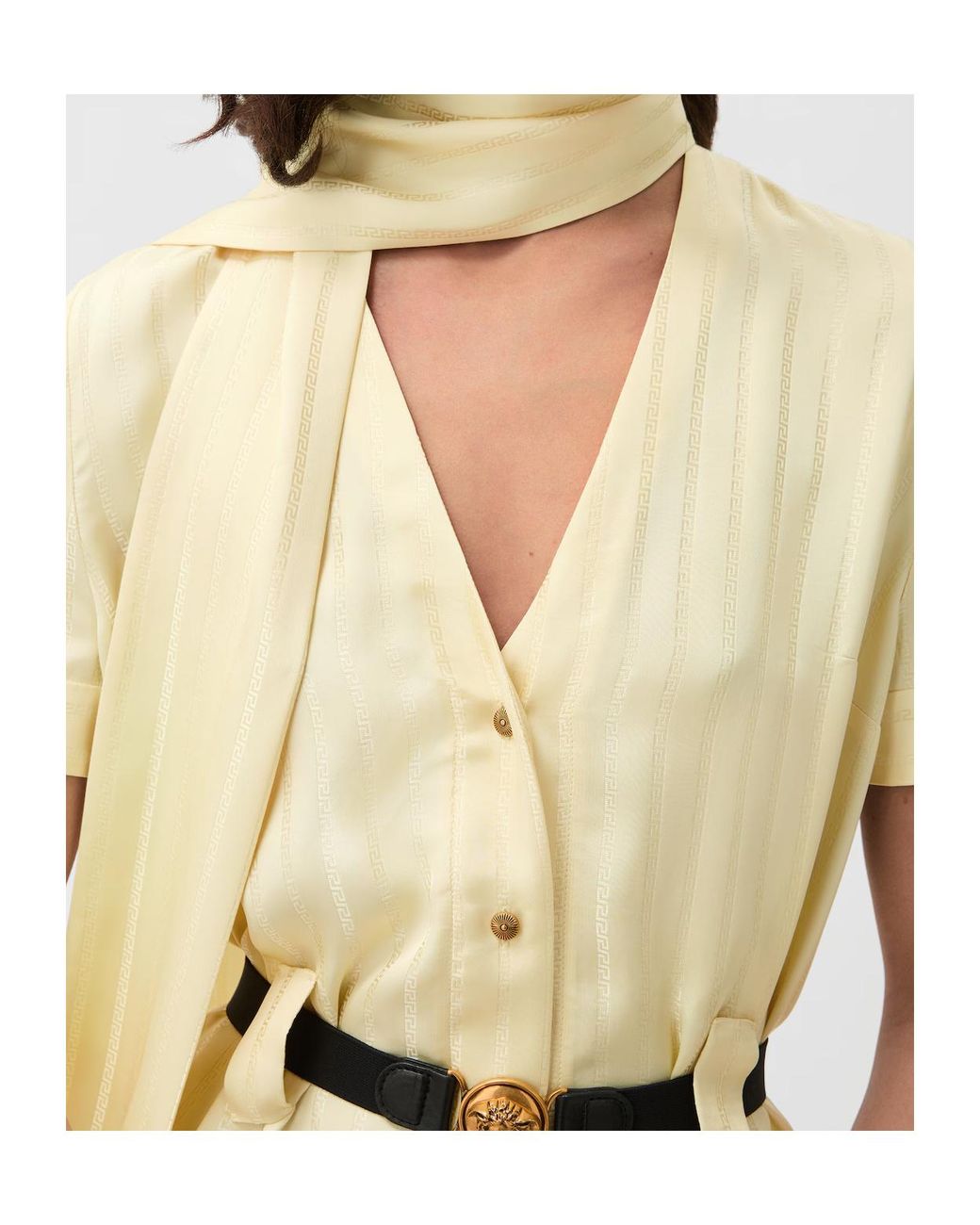 Versace Metallic Greca-Jacquard Midi Shirt Dress