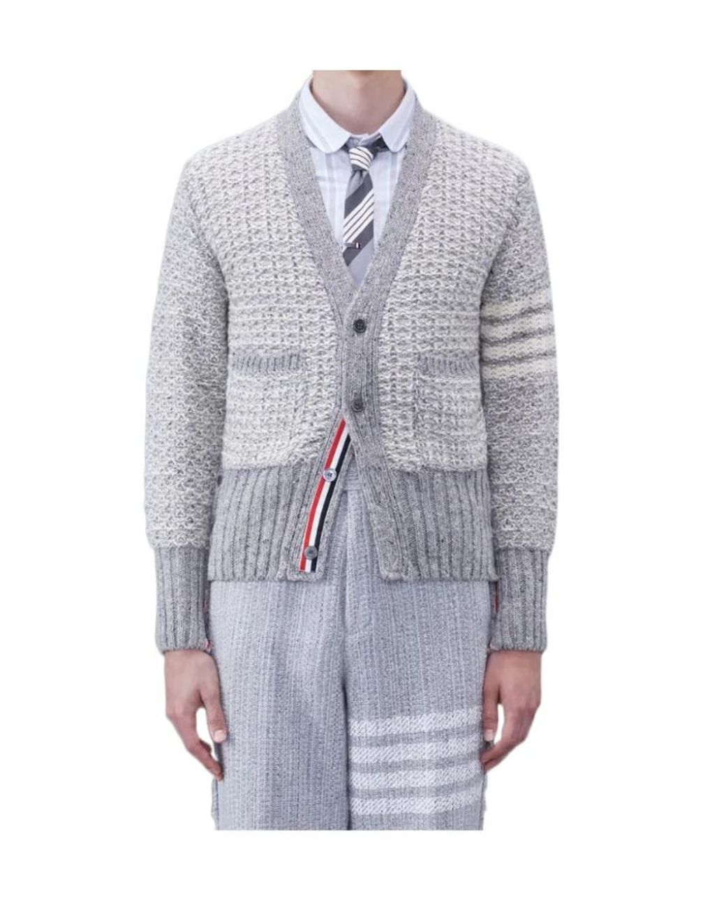 Thom Browne Natural Bar Mélange-Effect Button-Up Cardigan for men