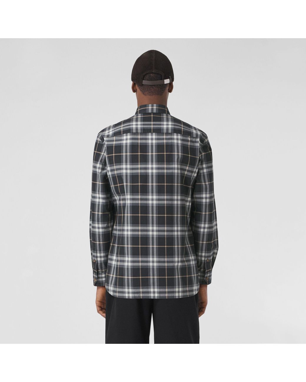 Burberry Gray Button-Down Checked Shirt for men