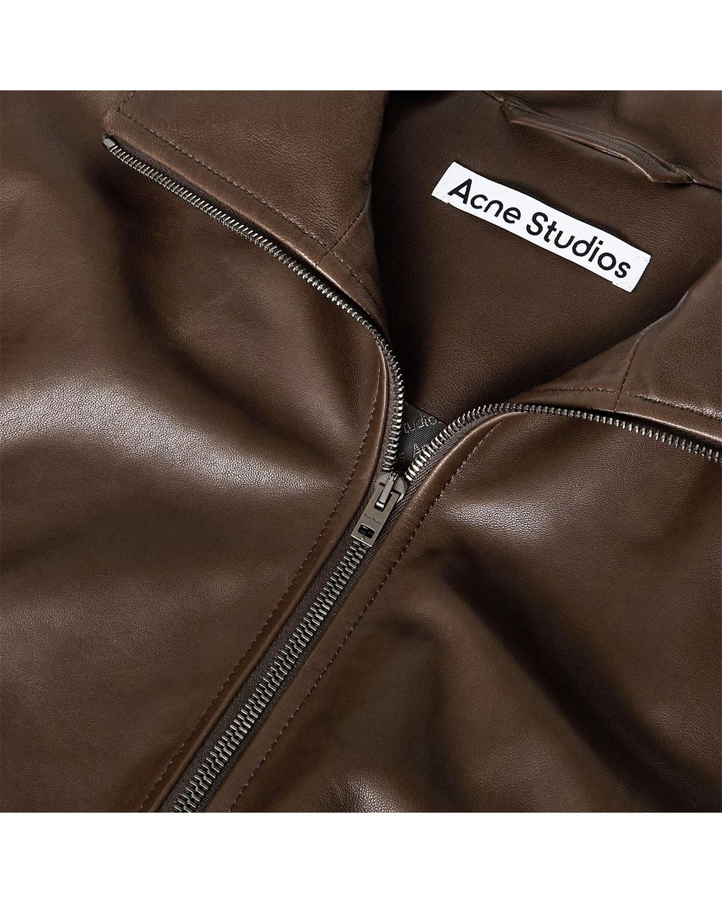 Acne Brown Logo Patch Leather Jacket
