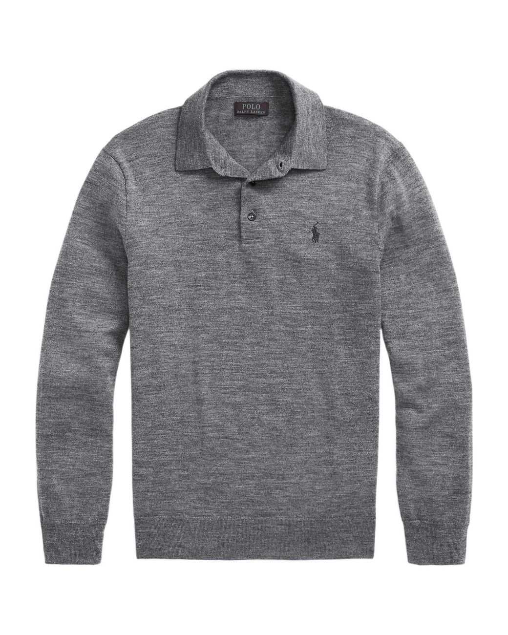 Polo Ralph Lauren Gray Notched Collar Knitted Long-Sleeve Polo Shirt for men