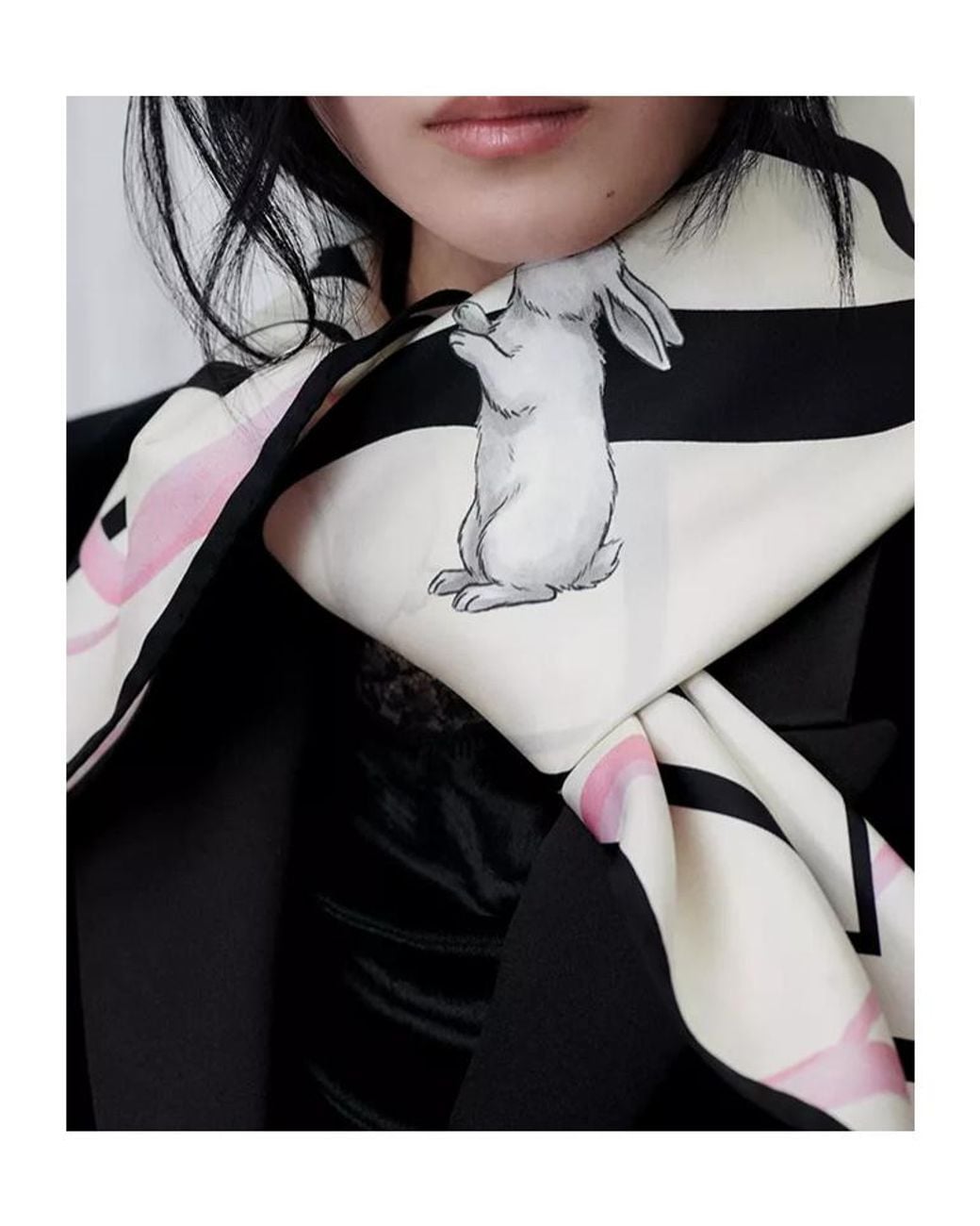 Dior White Funny Bunny 90 Square Scarf