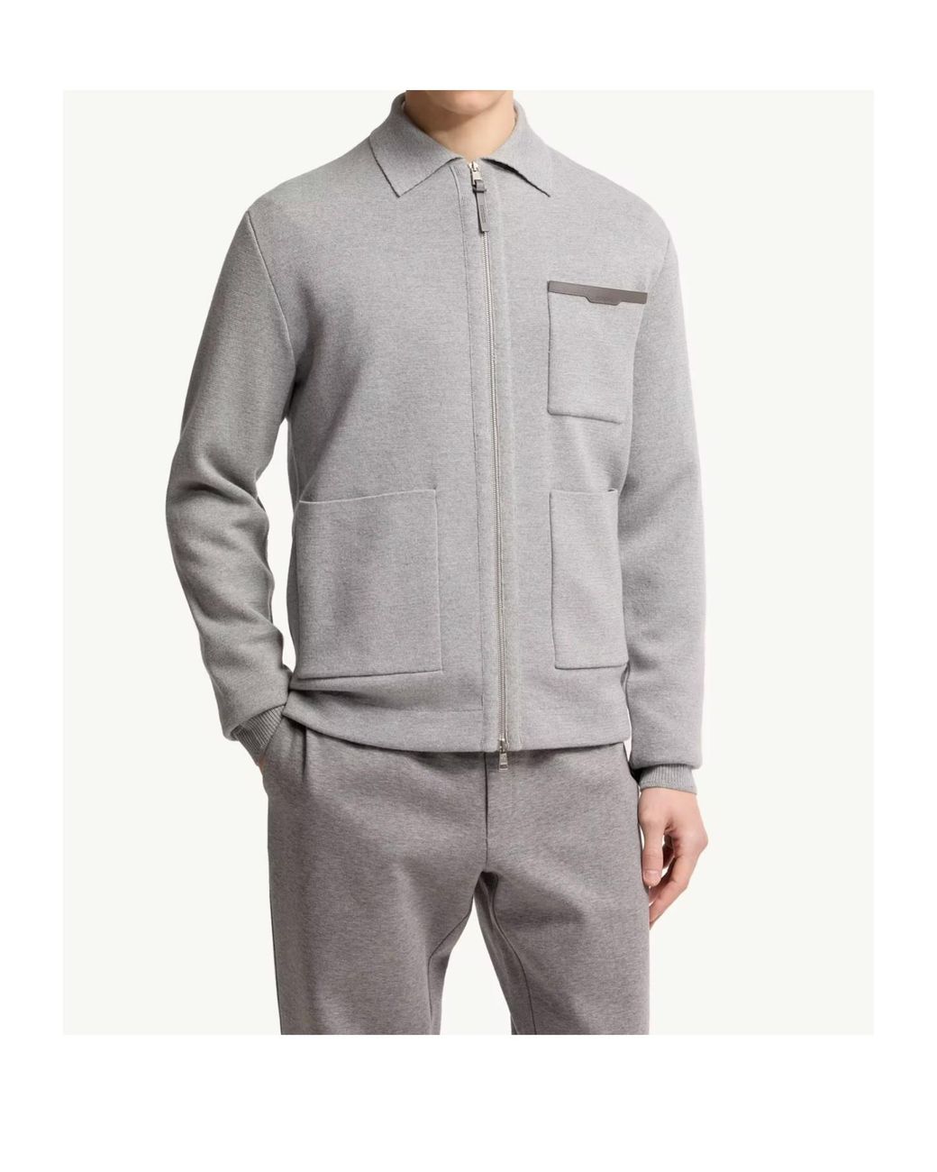 Moncler Gray Leather Logo Wool Zip-Up Cardigan for men