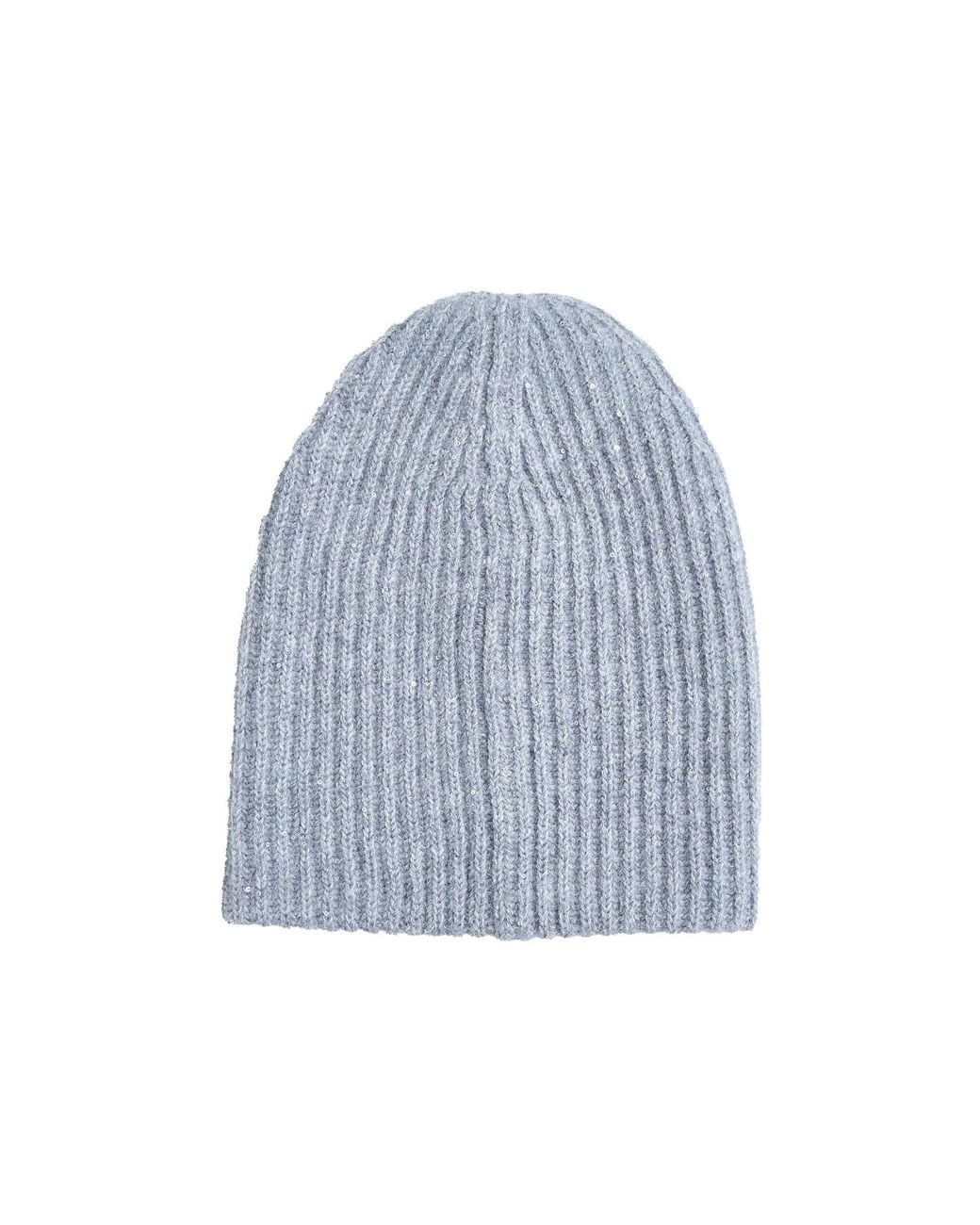 Fabiana Filippi Blue Sequin Embellished Ribbed-Knit Beanie