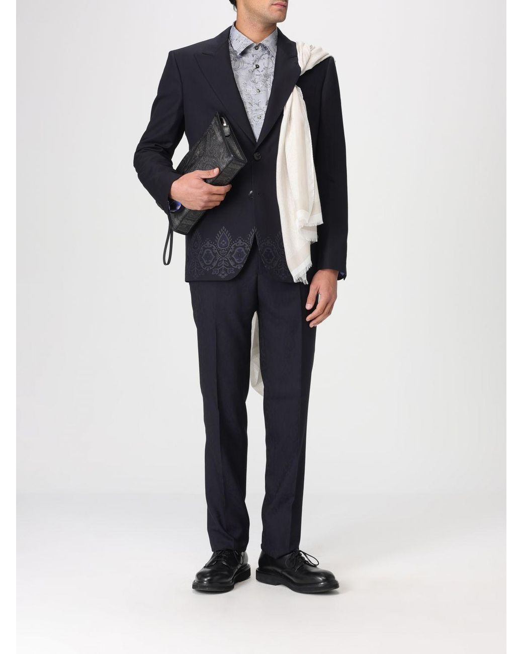Etro Blue Pleated Tailored Trousers for men
