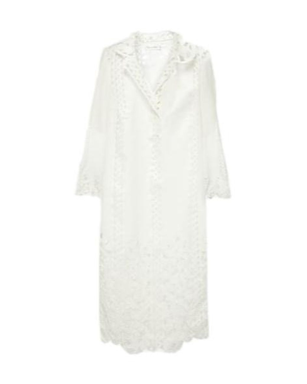 Oscar de la Renta White Floral Trellis Guipure Lace-Trimmed Tunic