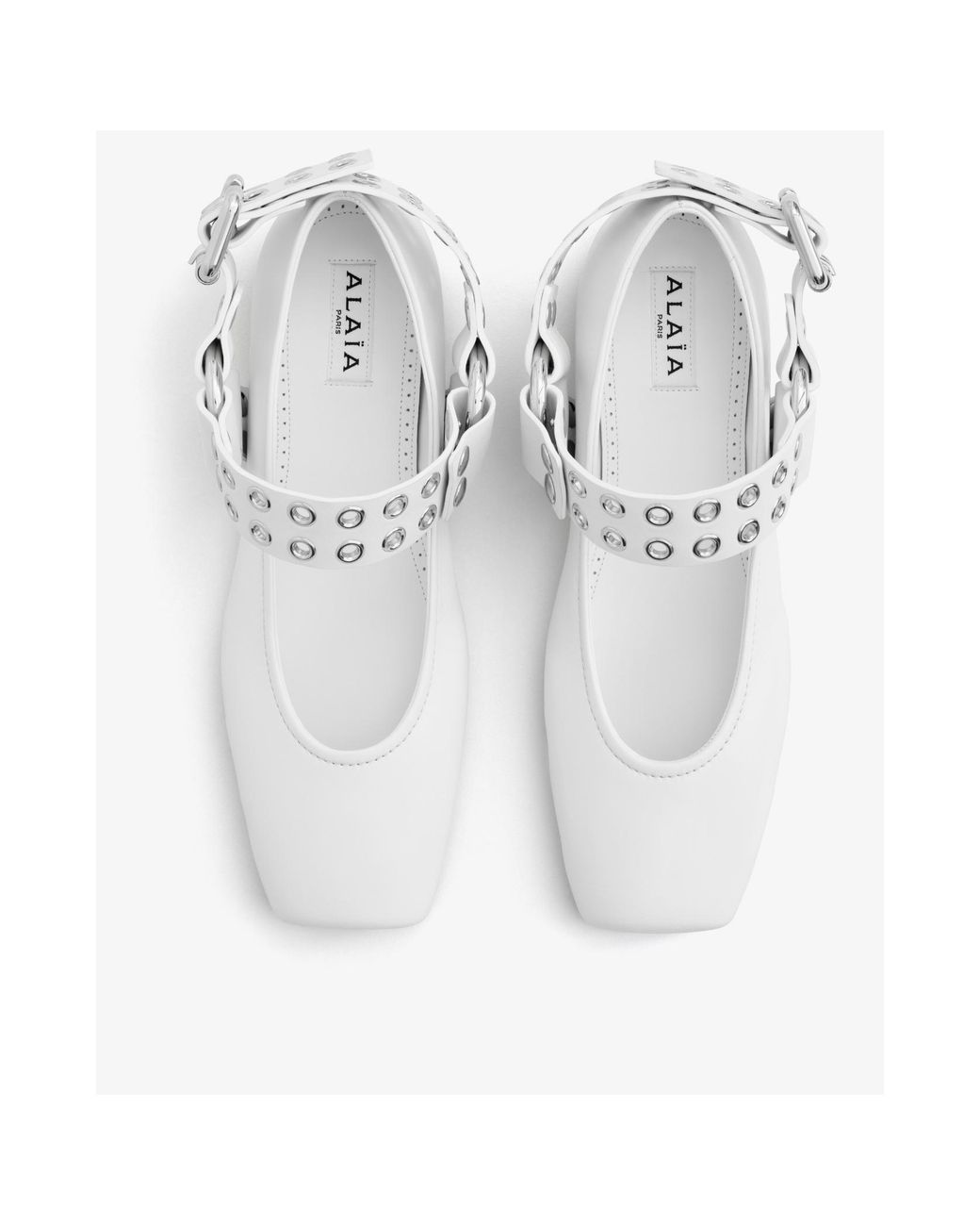 Alaïa White Leather Biker Ballet Flats