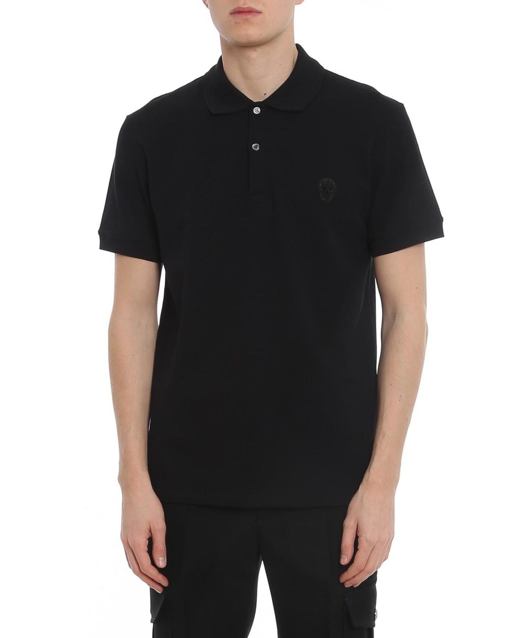 McQueen Black Skull Motif Polo Shirt for men