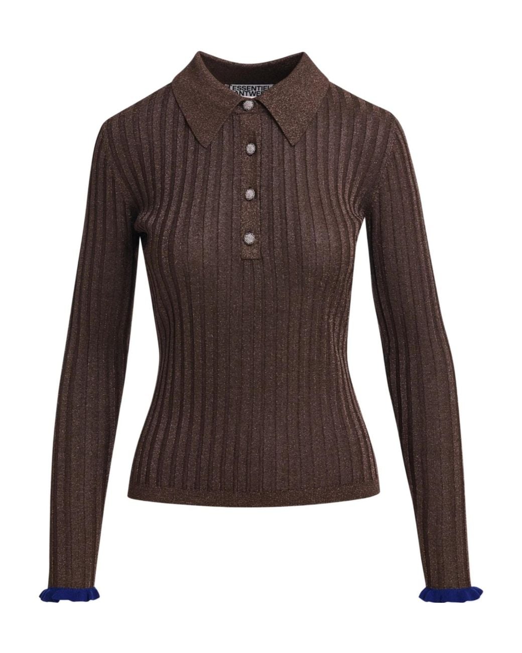 Essentiel Antwerp Brown Ribbed-Knit Polo Shirt