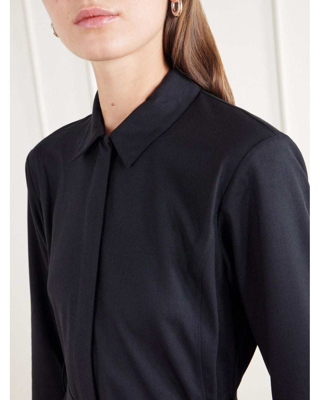 Theory Black Belted Flannel Midi Dress
