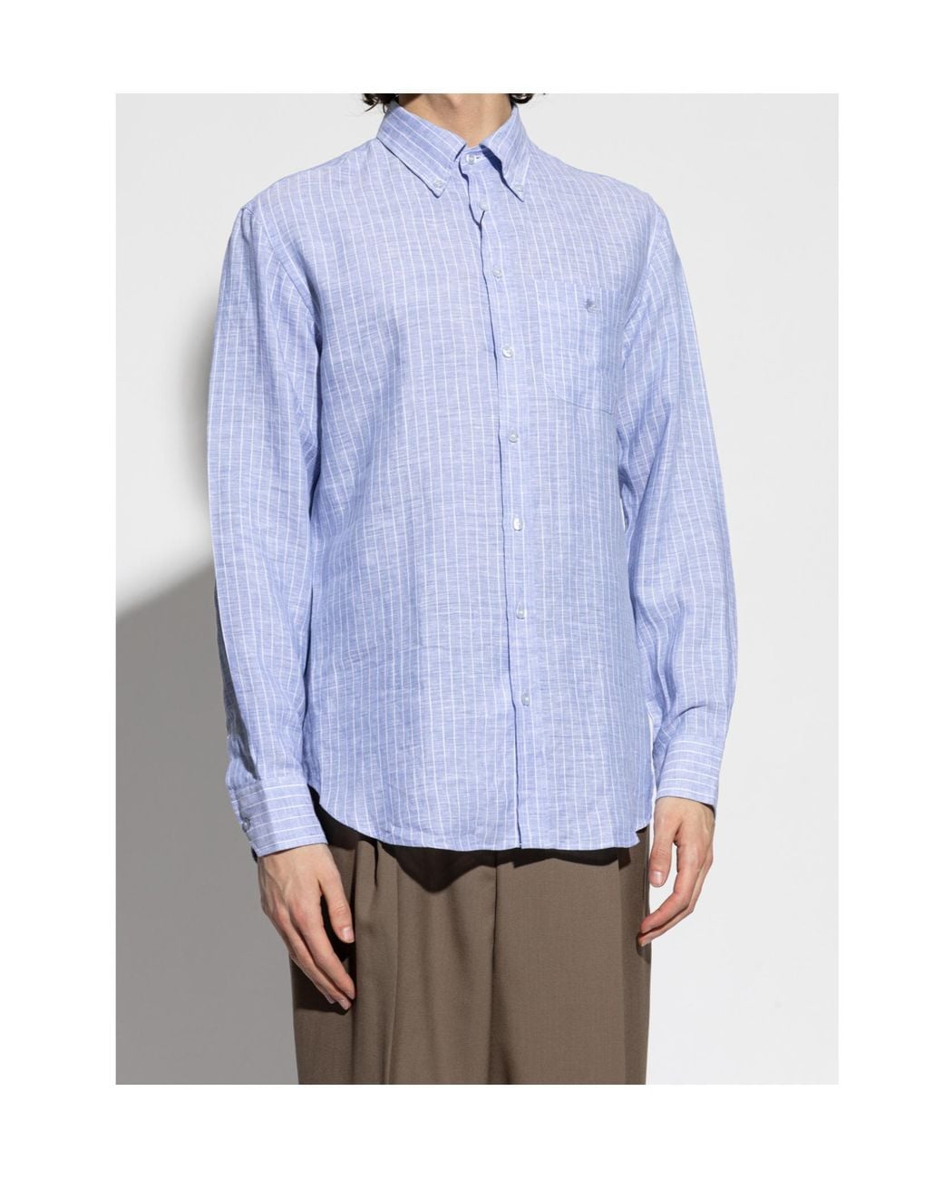 Etro Blue Button-Up Striped Shirt for men