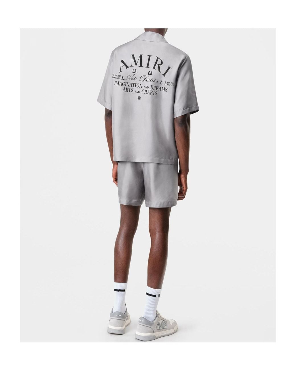 Amiri Gray Logo Printed Swim Shorts for men