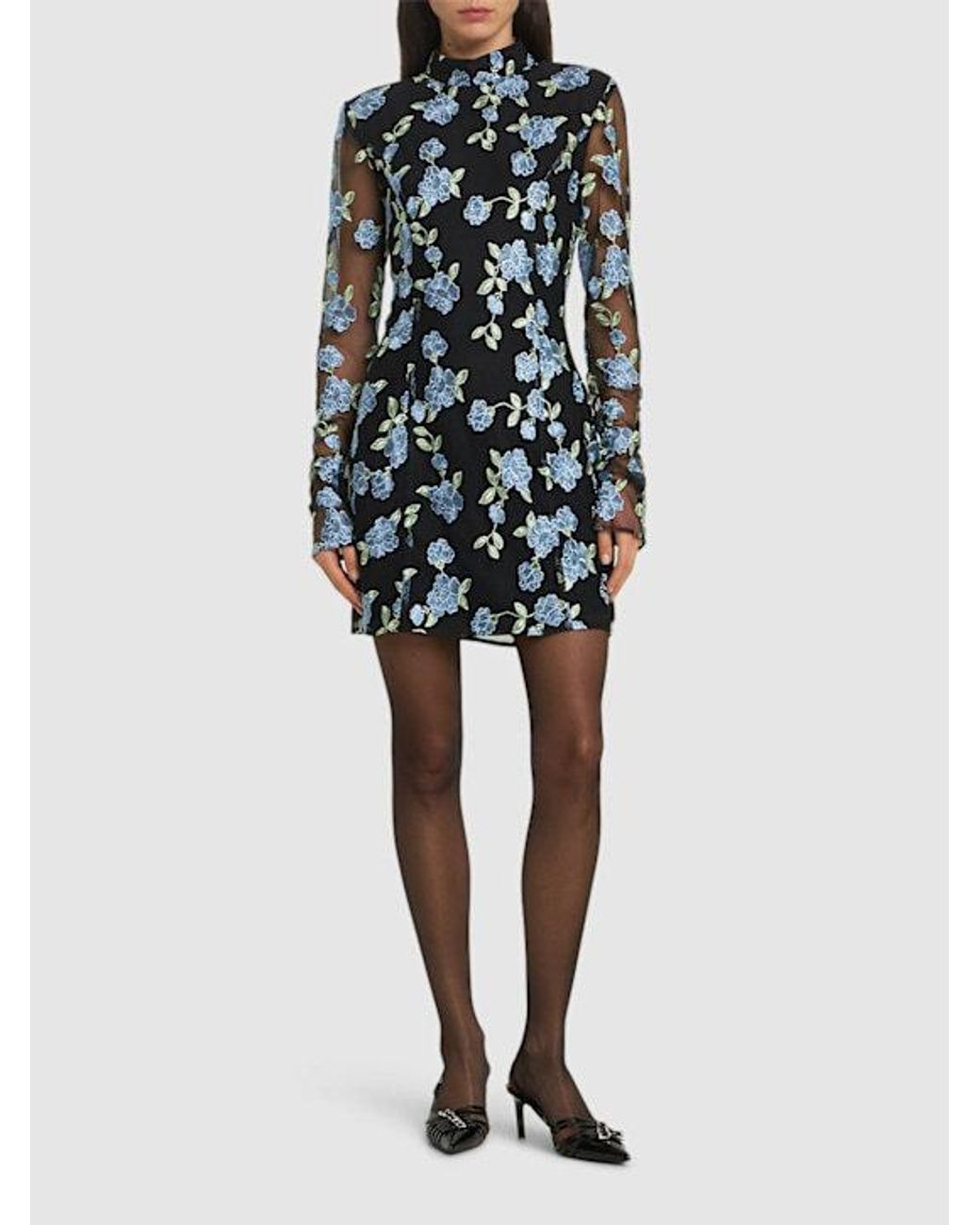 ROTATE BIRGER CHRISTENSEN Black Embroidered Mesh Mini Dress