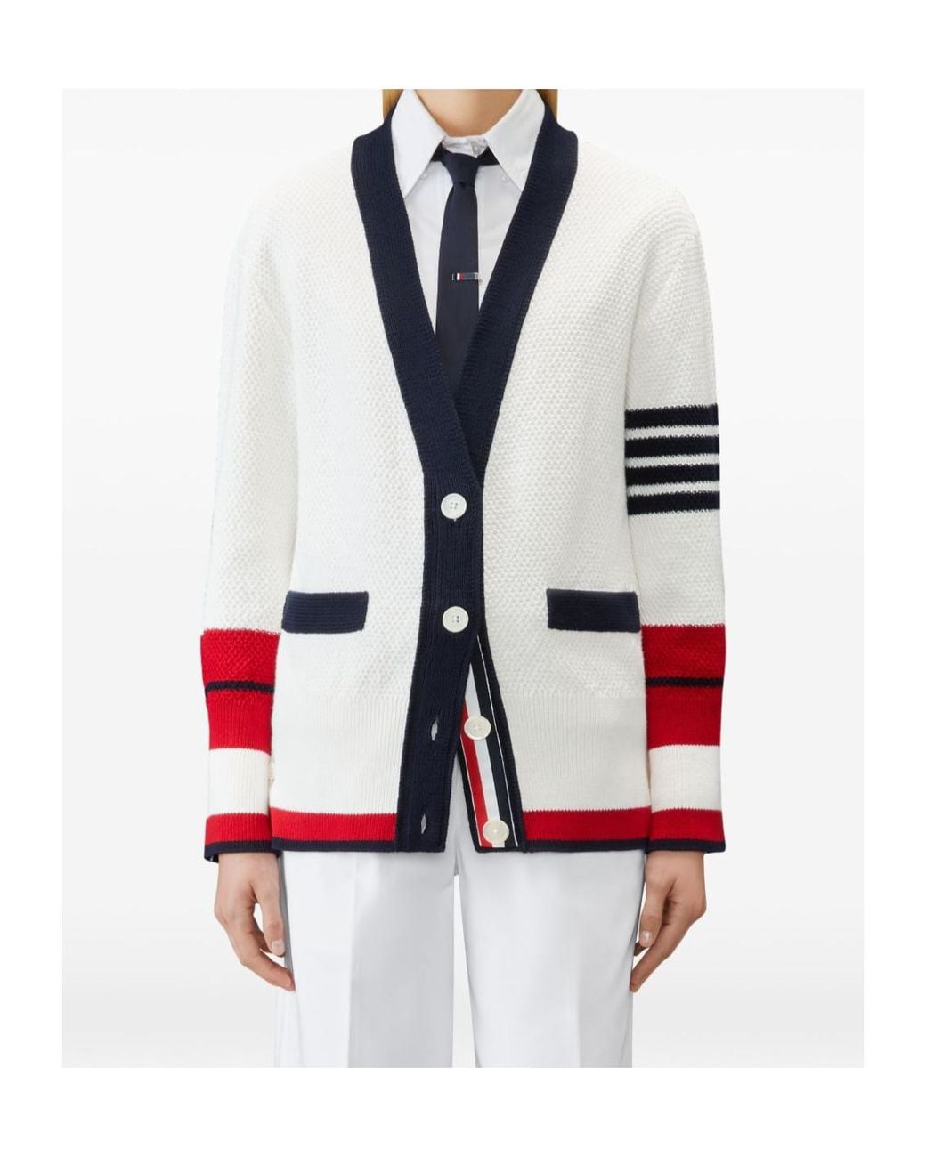 Thom Browne Red Tennis Racquet Intarsia Cardigan