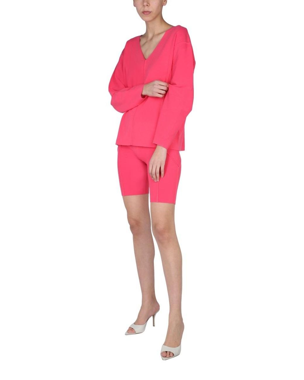 Helmut Lang Pink V-Neck Long-Sleeved Jumper